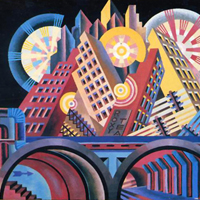 Grattacieli e Tunnel, 1930. Tempera su carta, cm 68x102. Museo d'Arte Contemporanea di Trento e Rovereto.